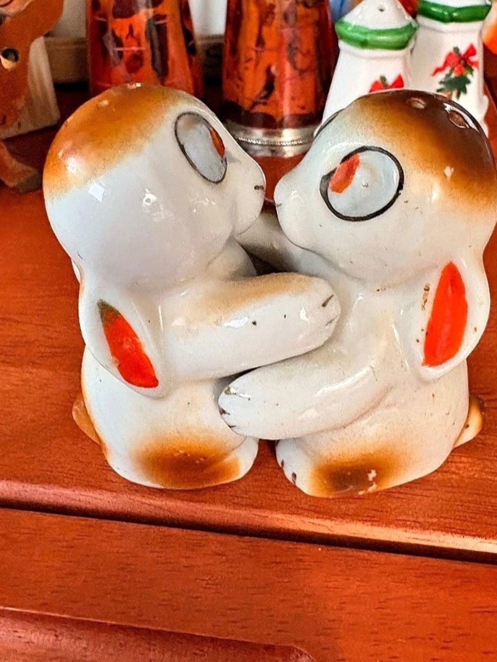 Vintage Ceramic Figurine Pair, White & Brown